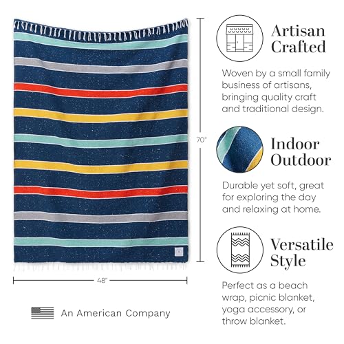 Mexican Blanket by Laguna Beach Textile Co - Beach, Yoga, Camping, or Decorative Throw Blanket - Traditional Handmade Serape - Sunset - color: Rainbow