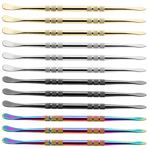 HARSKIYER 12Pcs Golden Silver Rainbow Black Steel Wax Carving Spoon Tools | Pointed Spoon-Shaped Dual Ends, Knurled Non-Slip Handle For Comfortable Grip, Rust-Proof Steel For Modeling Cutting Shaping - color: Golden & Silver & Rainbow & Black