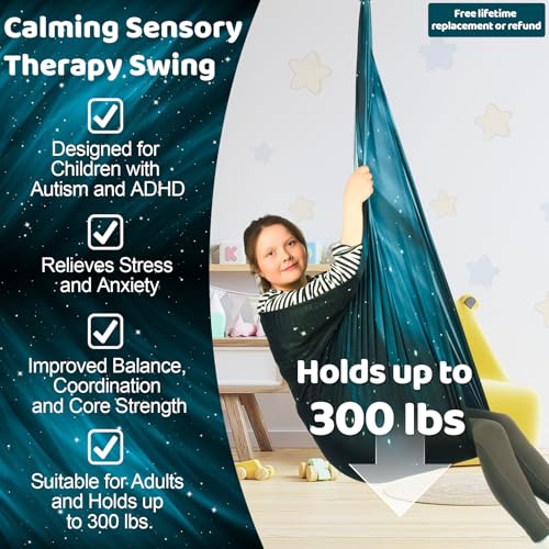 HiCamer Sensory Swing for Kids Indoor and Outdoor Therapy Cuddle - color: Space Teal