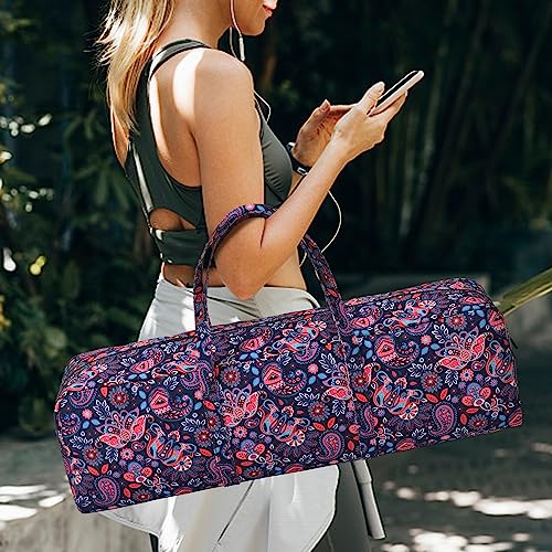 Boulder Bee | Yoga Mat Bag | Large Yoga Mat Carrier with Wet Pocket | Yoga Gifts | Gym Tote Bag for Women - color: Red and navy