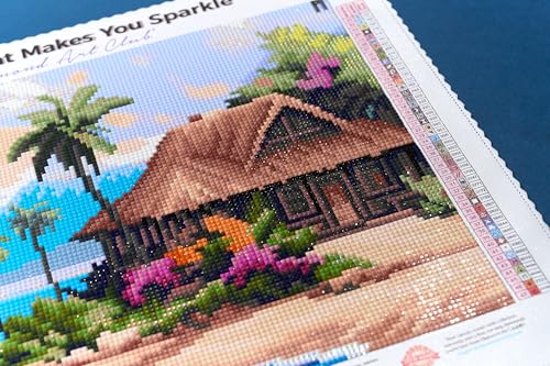 DIAMOND ART CLUB Beach Bungalow Diamond Art Kits for Adults | Premium Diamond Painting Kit, Fun DIY Crafts for Adults, Square Diamond Art Canvas, 13.3" x 9.8" (33.9 x 24.9 cm) - color: Beach Bungalow