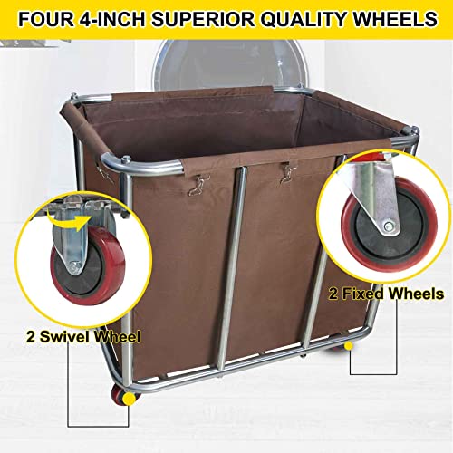 Laundry Cart with Wheels Commercial,400L Large Rolling Laundry Hamper - color: Brown - 11.35 Bushels - 8 Tubes