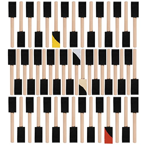 Mister Rui 50-Pack 1 Inch Sponge Paint Brushes with Wood Handles | High-Absorbency Foam Brushes for All Paints, Stains & Varnishes. Smooth, Drip-Free on Crafts, Furniture & Touch-Ups - color: Foam Brush Set | Pack of 50