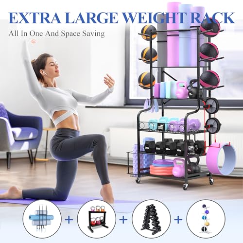 Mythinglogic Home Gym Rack for Dumbbells, Yoga Mats and Workout Equipment - color: Deep Black