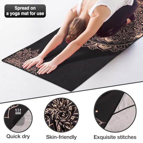 MoKo Yoga Towel, Non-Slip Quick-Dry Mat Towel, 74.4 x 27.4 in, Lotus - color: Black Gold