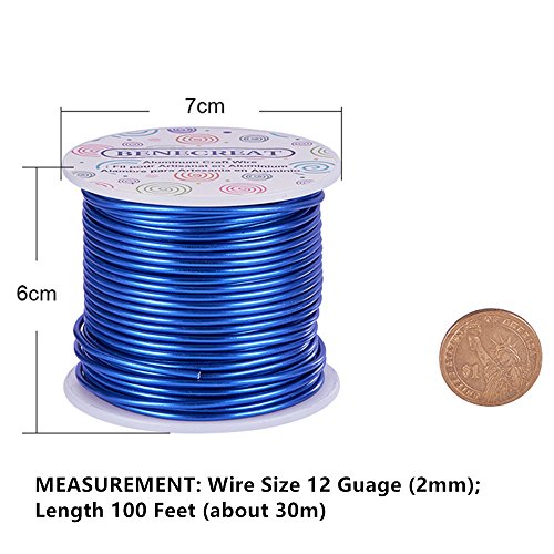 BENECREAT 12 Gauge Jewelry Craft Aluminum Wire 100 Feet Bendable Metal Sculpting Wire for Craft Floral Model Skeleton Making (Blue, 2mm) - color: Blue, size: 12 Gauge