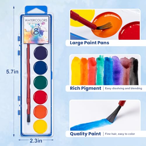 72 Pack Watercolor Paint Set Bulk,8 Colors Washable WaterColor Paint for Kids, Water Color Paint with Brushes, Ideal Gift for Party Favors, Art Supplies for School Classroom Home - size: 1 Count (Pack of 72)