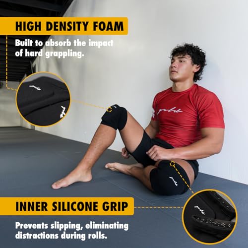Gold BJJ Knee Pads for Jiu Jitsu, Wrestling, and MMA - Set of 2 (Medium) - size: Medium