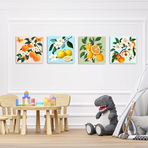 QENSPE 4 Pack Paint by Numbers with Wooden Frame, Fruit Adults Painting by Number for Beginners, DIY Acrylic Oil Painting Kits Arts on Canvas, Home Wall Decor Gift 8X8 inch - color: Fruit