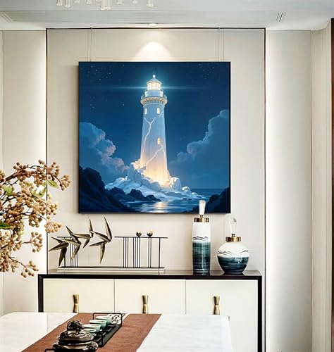 5D Lighthouse Sea Diamond Painting Kits for Adults Beginner 13.7X13.7inch | DIY Diamond Art Kits for Adults,Round Full Drill Diamond Dots with Gem Art Kits,And Relaxing Crafting,Home Wall Decor Gifts - color: HP77