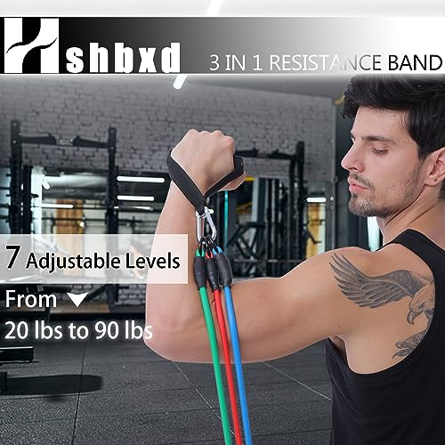 Resistance Bands with Handles and Door Anchor for Home Workouts | For women and men; includes a door anchor and simple guide for exercise, stretching, and home workouts. - color: 3pcs set - 90 lbs