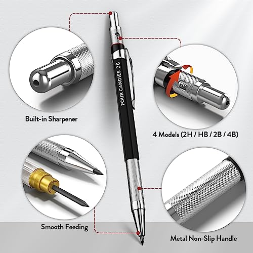 Four Candies Art Mechanical Pencil Set 3PCS 2MM Mechanical Pencils+Metal Mechanical Pencil Set - 3PCS 0.5mm Art Mechanical Pencils