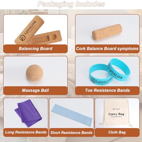 Cork Balancing Board Foot Restoration and Balance Kit with Massage Ball & Resistance Bands – Plantar Fasciitis Recovery, Improve Foot Health | Sports & Outdoors Balance Boards