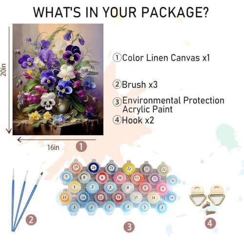 Paint by Numbers for Adults Flowers - Flower Paint by Number on Canvas | DIY Floral Oil Painting for Gift Home Wall Decor, Without Frame (16x20 inch) - color: MT23000