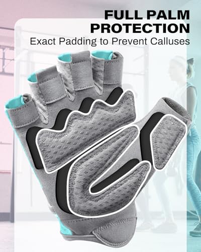VINSGUIR Workout Gloves for Women and Men, Breathable & Padded Gym Gloves - color: Aqua / Gray, size: Medium