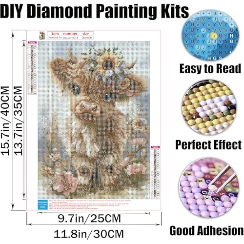 AWUJON Diamond Painting Kits for Adults, Highland Cow 5D Diamond Art Kits Full Drill Diamond Dots DIY Paintings with Diamonds Gem Art and Crafts Home Wall Decor 12x16 inch - color: Highland cow