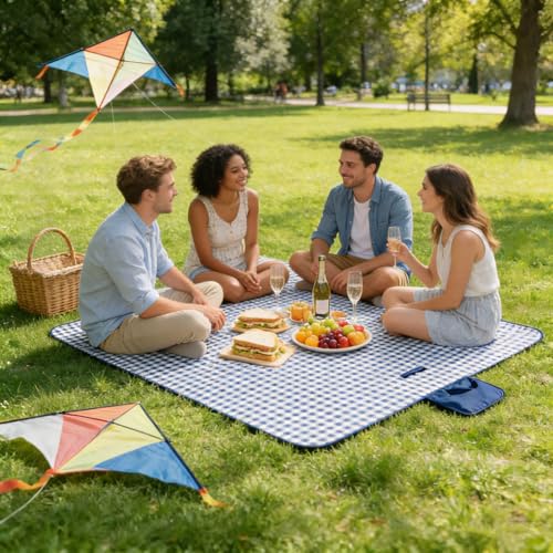 Wind Tour Waterproof Picnic Blanket with Carry Strap - Foldable Sandproof Outdoor Mat for Camping, Beach, Park - 59" x 71",Grey Grid (Two Mat Set) - color: 59” X 71“,grey Grid (Two Mat Set)