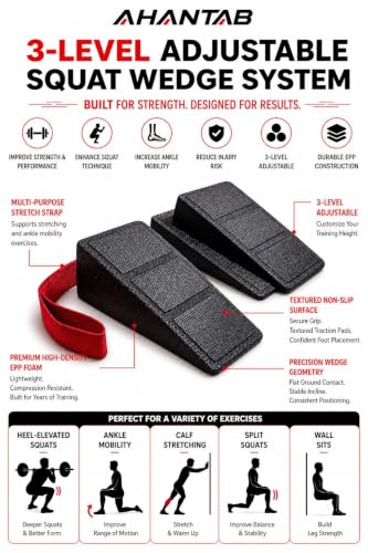 3-Piece Adjustable Squat Wedge Block for Heel Elevated Squats, Slant Board for Squats, Stretching & Ankle Mobility