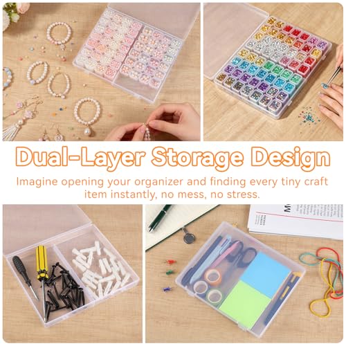Rolett 56 Grids Bead Storage Containers with 110Pcs Label Stickers | Small Bead Organizer Box, Multi Purpose Diamond Art Painting Storage Containers for DIY Craft & Jewelry Supplies