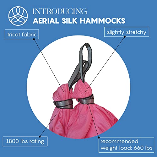 Aerial Yoga Hammock Swing, 4.5 Yards, Aerial Silks with Hardware | Knitted fabric with extension straps and a pose guide for aerial yoga, home gym and studio practice, suitable for all levels - color: Pink, size: 4.5 yards