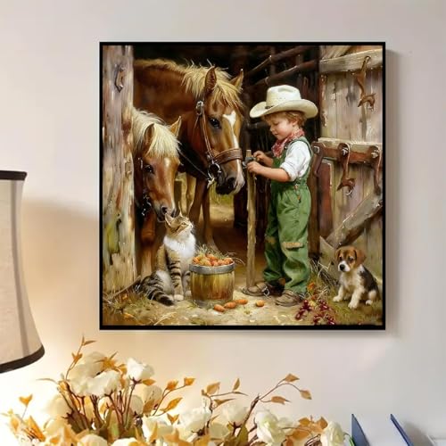 Vintage Cowboy Boy Paint by Numbers Kit for Adults Canvas, Frameworkless | Easy Adult Paint by Number Kits on Canvas DIY Cowboy Boy Painting for Beginners Art by Numbers for Home Wall Decor Gift - color: YH03222