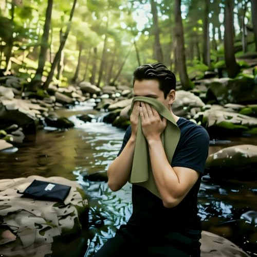 Camping Towel S Size Lightweight Microfiber Fast Drying for Travel Face Hand Neck Body Sweat Towels(Army Green, 2 Pack S) - color: Army Green, size: 2 Pack S