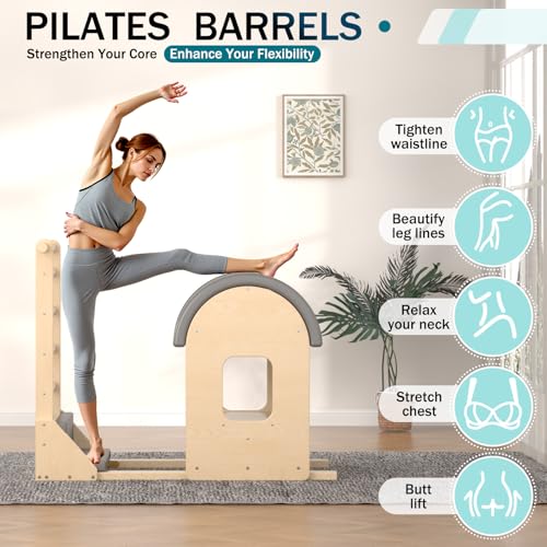 Pilates Ladder Barrel, Wooden Spine Corrector Pilates Machine for Home Workout, Pilates Arc for Balance, Core Strengthening and Stretching - color: Gray