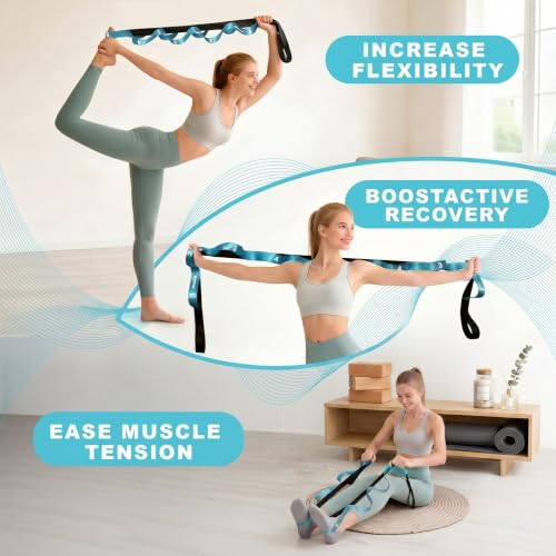 Acozycoo Stretching Strap with Loops for Physical Therapy,Knee,Calf,Back - color: Blue, size: Length: 86 Inch, Width: 1.5 Inch