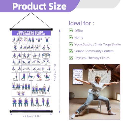GiftNest Chair Tai Chi & Yoga Workout Chart for Seniors –Chair Yoga Wall Chart – 31 Poses for Seniors & Beginners – Fabric Poster with Hanging Rod & Rope – Durable, Foldable, and Easy to Display in Home or Office – Stretching & Mobility Guide