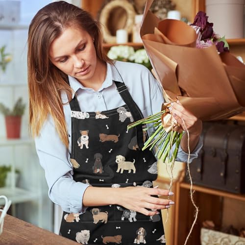 Apron with Pockets, 32x28 inch, for Women Men, Dog | Labrador Puppy Doodle Waterproof Adjustable Bib Aprons for Kitchen Cooking Baking Painting Gardening - color: Dog