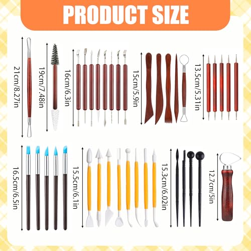 48 Pcs Polymer Clay Carving Tools Set, Pottery Sculpting Tools with Bag | Ceramic Clay Molds Sculpting Kit for Adult Beginner for Modeling Trimming Molding Shaping