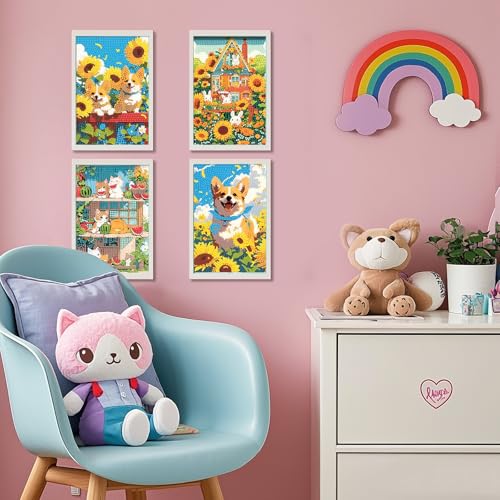 PERFECTSIGHT Cute 5D Diamond Art Kits, Kawaii DIY Painting Art for Adults Teen, 4 Pack Diamond Arts and Crafts Sets, Big Gem Full Drill Diamond Dots for Women (Summer) - style: Summer