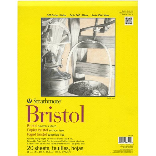 Strathmore 300 Series Bristol Paper Pad, Smooth, Tape Bound, 11x14 inches, 20 Sheets (100lb/270g) - Artist Paper for Adults and Students - Markers, Pen and Ink and Strathmore 455-3, 400 Series Sketch Pad, 9"x12" Wire Bound, 100 Sheets, White
