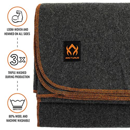 Arcturus Military Wool Blanket - Warm, Thick, Washable - Great for Outdoors, Camping, Stadium Blanket, Picnics, Travel - Car & Bushcraft Survival Kits - color: Military Gray, size: Twin