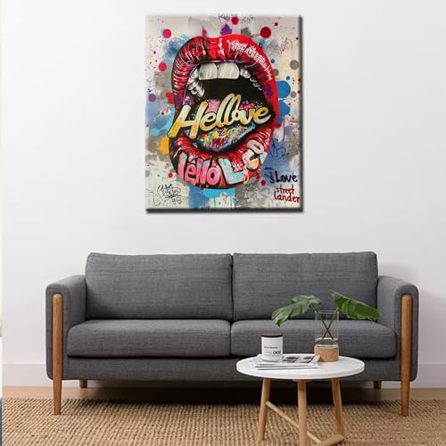 Tucocoo Painting by Numbers Kits for Adults and Kids - Lips Graffiti Sticking Out Tongue - DIY Oil Painting Digital on Canvas Wall Art Decoration Gift 16'' by 20'' - color: 20 Styles Graffiti 01, size: 16''Wx20''H(DIY frame)