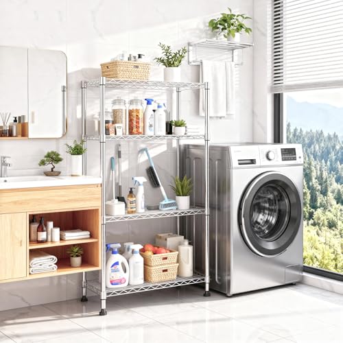 M MZG 5-Shelf Storage Shelves,Wire Shelving Heavy Duty Metal Storage Shelving Unit Adjustable Garage Shelving Rack Pantry Kitchen (Chrome, 4 Tier,15.8" D x 45.3" W x 59.4" H) - color: Chrome, size: 4 Tier, 15.8" D x 45.3" W x 59.4" H