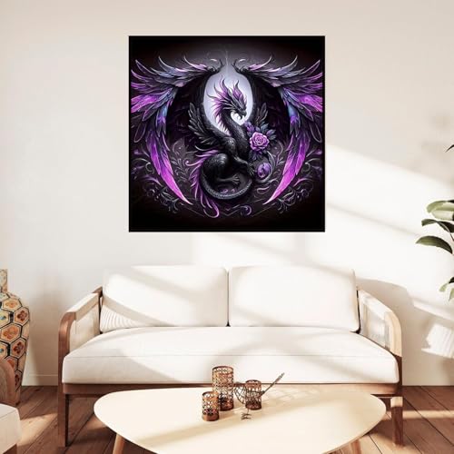 GOUOYANA Dragon Diamond Art Kits for Adults, Full Drill Dragon Diamond Painting Kits for Beginners, DIY Full Rhinestone 5D Diamond dots (Gemstone Craft), Home Wall Decoration (14x14 inch) - color: DP02467