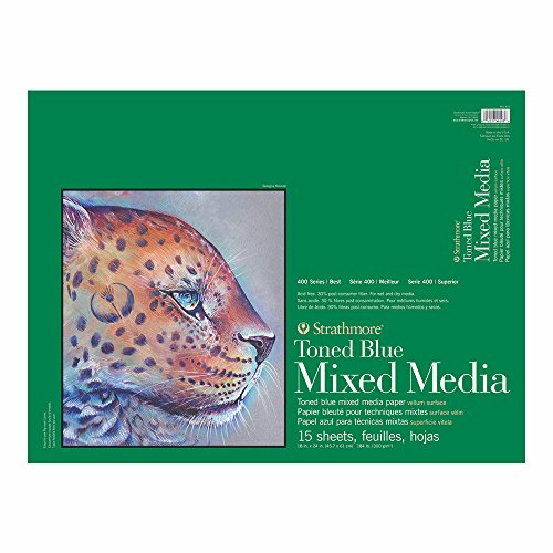 Strathmore 400 Series Toned Mixed Media Pad, 184lb Paper, 18 x 24 inches, Steel Blue, 15 Sheets (462-418) - color: Toned Blue, size: 18 x 24 inches