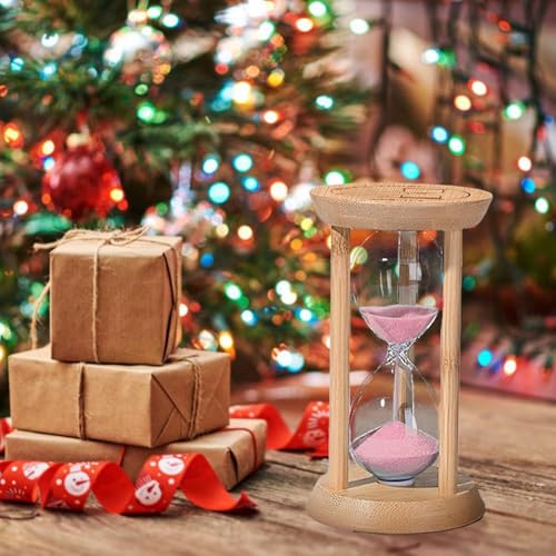 Wood Sand Timer, 5 Minute Hourglass,Bamboo Sandglass Timer 5 Min,Pink Sand Watch for Speed Reading Timer,Baking,Game,