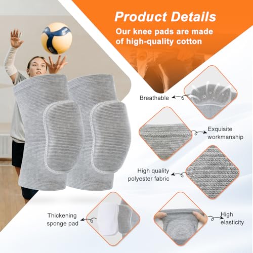 HISFFOG Volleyball Knee Pads for Dancers, Soft Breathable Knee Pads for Men Women Youth Girls Kids Knees Protective, Knee Braces for Volleyball Football Dance Yoga Wrestling Running Cycling - color: Grey, size: Large