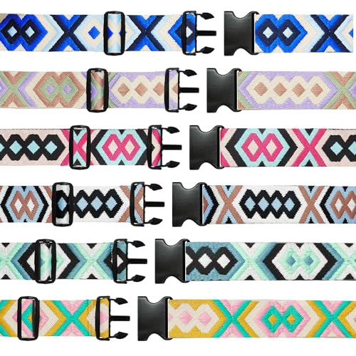 6 Pieces Luggage Straps Patterned Luggage Strap Suitcase Straps Luggage Belt Adjustable Travel Luggage Belt Strap with Quick Release Buckle, 2 inches Wide by 72 inches Long (Geometric Style) - style: Geometric Style