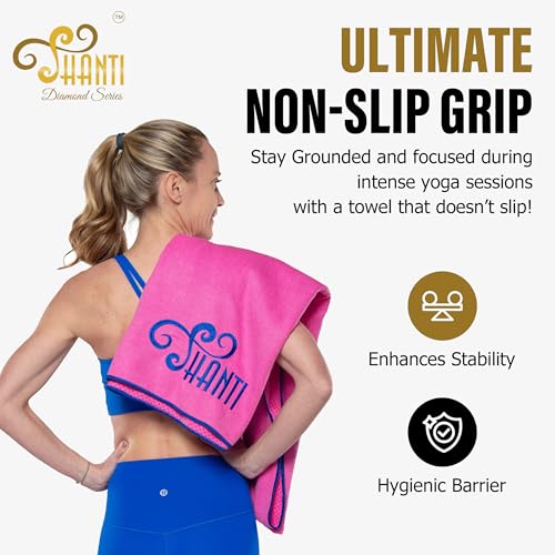 Shanti Microfiber Hot Yoga Towel 50% More Non-Slip Grip Dots 50% More Absorbent for Hot Yoga, Pilates & All Workouts - color: Black