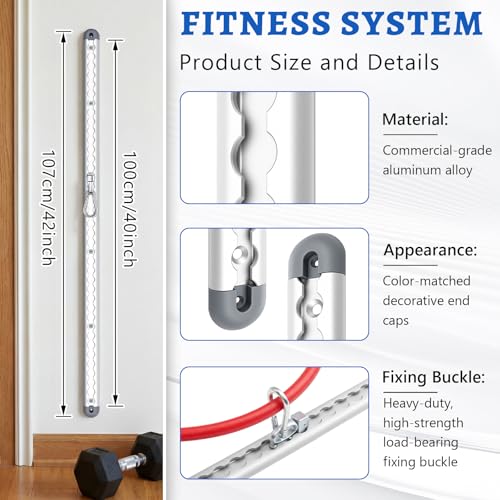 Zonon Adjustable Aluminum Wall-Mounted Anchored Fitness System Includes Two Rails, Supports Over 600 Lbs, Features Locking Clips, Space-Saving for Exercise Bands Home Workouts