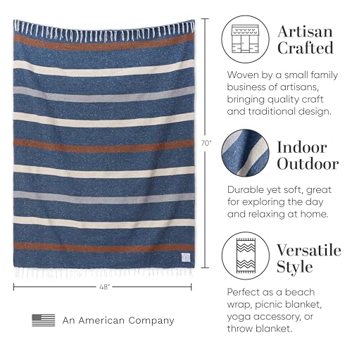Mexican Blanket by Laguna Beach Textile Co - Beach, Yoga, Camping, or Decorative Throw Blanket - Traditional Handmade Serape (Slate Blue & Tan) - color: Slate Blue & Tan