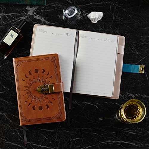 ZXHQ Lockable Diary for Women & Men, A5 Ruled 240 Pages PU Leather Journal with Lock, Refillable Leather Journal Password Notebook for Writing, Size A5(8.5 × 5.9 Inch) SandyBrown - color: SandyBrown