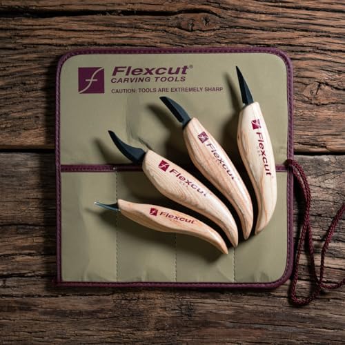 FLEXCUT Wood Carving Tools Set 4 Piece Carving Knife Set KN100, Whittling Knives Include Solid Ash Handle
