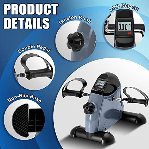 Mini Exercise Bike, himaly Under Desk Bike Pedal Exerciser Portable Foot Cycle Arm & Leg Peddler Machine with LCD Screen Displays - color: Gray