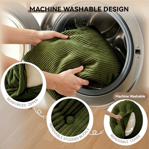 11" Washable Round Floor Pillow for Adults Thick Meditation Cushion for Sitting Large Yoga Pillows on Floor Ottoman to Elevate Leg for Tatami Living Room,22x22 Inch, Green - color: Green