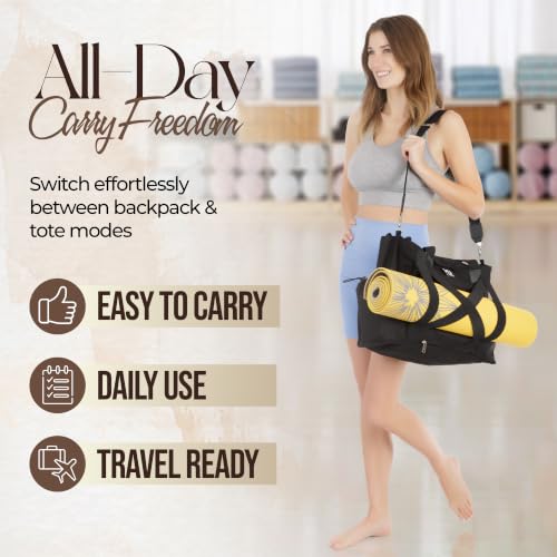 Yoga Mat Bag - Convertible Crossbody Yoga Bag, Travel Tote Back Pack | 4-in-1 Design, Fits XL Mats, 6 Smart Pockets, Heavy-Duty Strength, Water-Resistant - color: Black