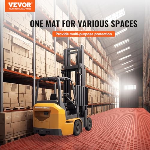 VEVOR Garage Floor Tiles 12 x 12 x 0.53 inch, Interlocking Design Ease of Installation Double-Sided Texture Non-Slip Sturdiness, for Garages, Basements, Repair Shops, Red, 50 Pack - color: Red, size: 50 Pack Tile
